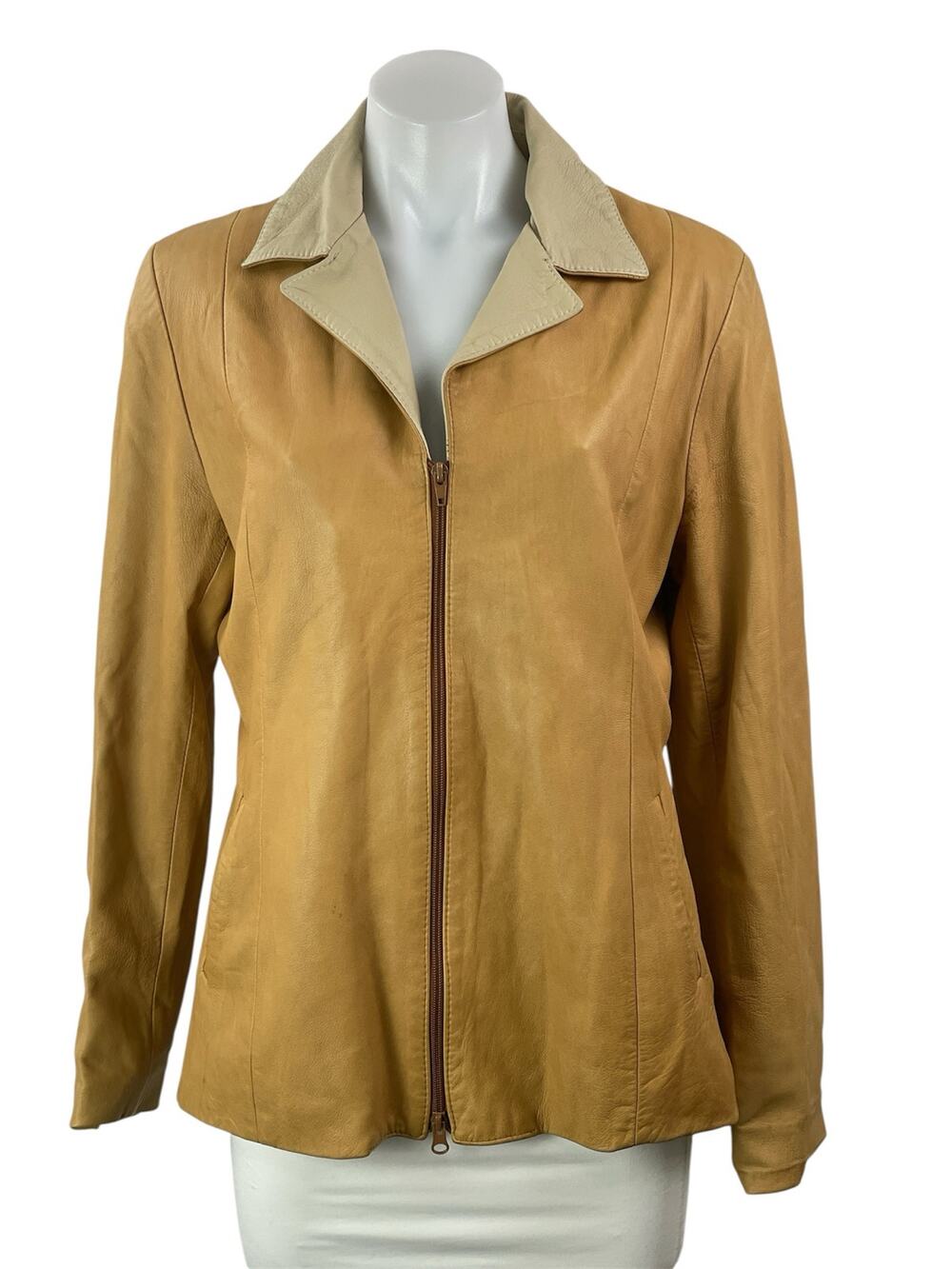 NEW Leather Factory Beige Full Zip Collared Suede Leather Coat Jacket Sz XXL